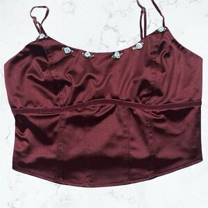 Wild Fable Burgundy Satin Top